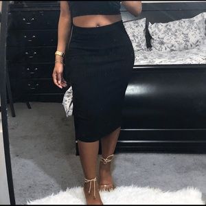 Black Pinstriped Midi Skirt
